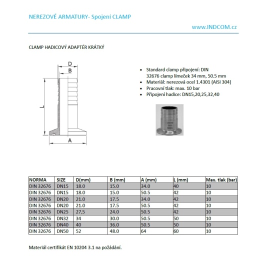Clamp Hose Adapter Short