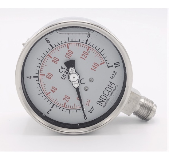 Stainless steel pressure gauges - the bottom (radial) connection, dial 100 mm | -1/ 1.5 bar (1/2")