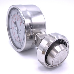 Stainless steel manometer with separating membrane DIN 11851, dial 100 mm, nut DN25 | 0-4 bar