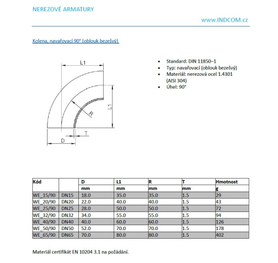 Koleno navařovací 90°| DN65 (70x2mm)