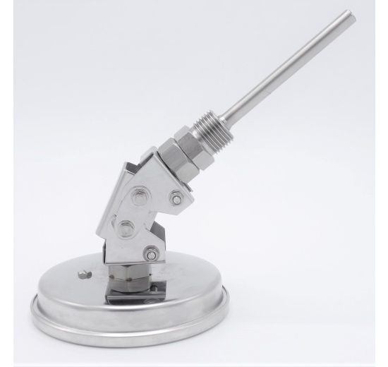 All-stainless steel bimetal thermometer with immersion shaft, threaded - angle connection
