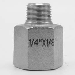 Threaded reducer M/F / with hexagon / type 324 female/male, 1/4"x1/8", stainless steel