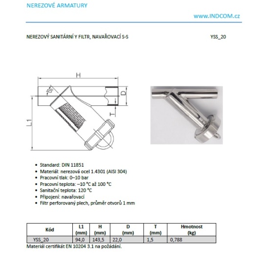 Stainless steel sanitary Y filter, welded S-S