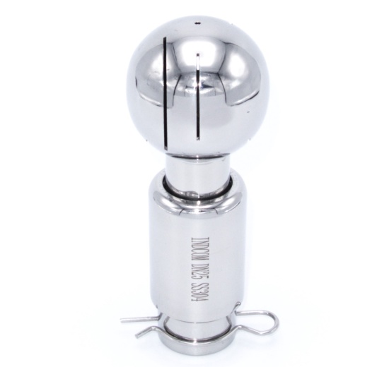 Rotary cleaning ball, welded, on split pin, stainless steel, for beverage production