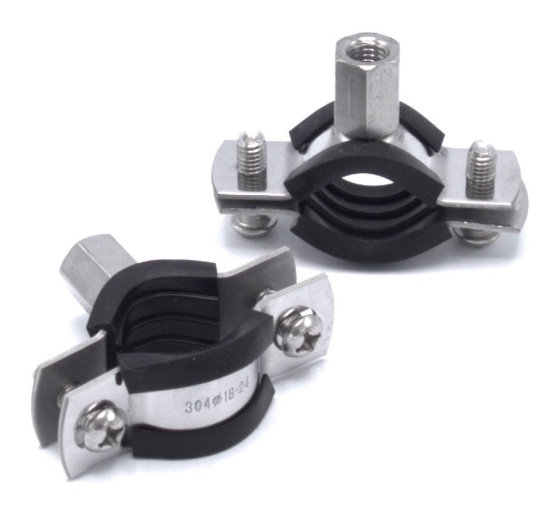 Pipe Clamp with Rubber EPDM, two screw, stainless steel DIN 1.4301, M8 _ 18-24 mm