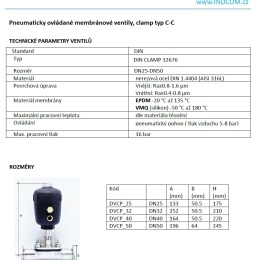 Pneumaticky ovládané membránové ventily, clamp typ C-C