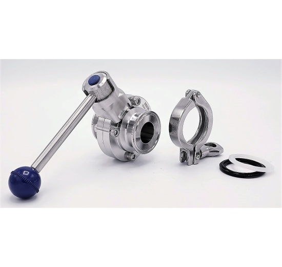 Stainless steel butterfly valves, clamp type with accessories