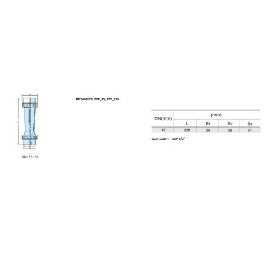 Rotameter (flowmeter) Plastic diameters