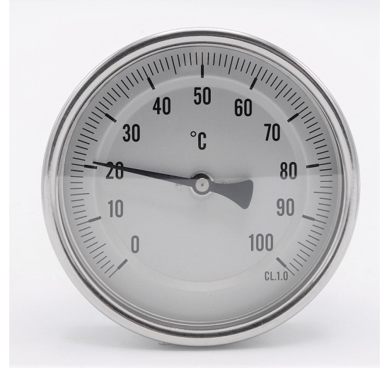All-stainless steel bimetal thermometer with immersion shaft in well | 0-100 ℃, 200 mm