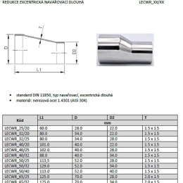 Eccentric reducer, welded, long, stainless steel
