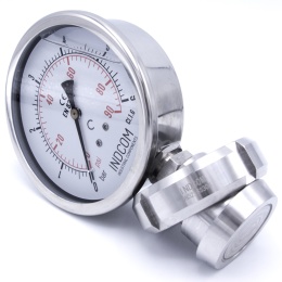 Stainless steel manometer with separating membrane, union DIN 11851, dial 100 mm, Nut DN32 | 0-6 bar
