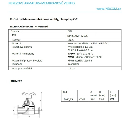 Manually operated diaphragm valves, clamp type C-C