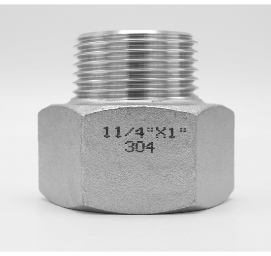 Threaded reducer M/F / with hexagon / type 324 female/male, 5/4"x1", stainless steel