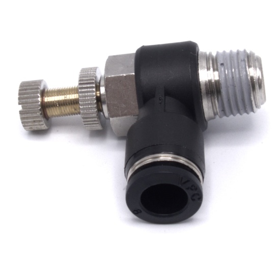 One-way throttle valve, L-shaped, outlet throttle