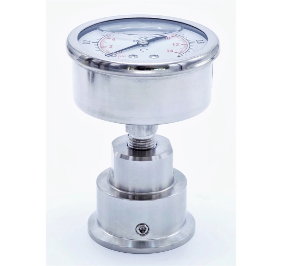 Stainless Steel Pressure Gauge 63 mm (back connection) with Separating Diaphragm-CLAMP 0-1 bar, (clamp-50,5mm)