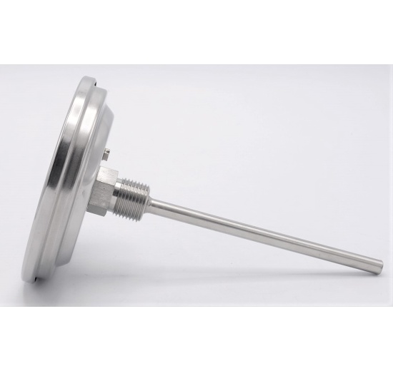 All-stainless steel bimetal thermometer with immersion shaft, threaded