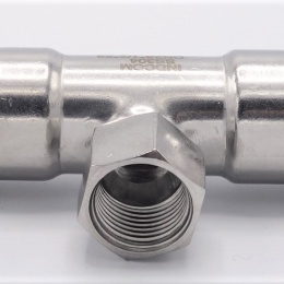 T-kus, nerezový, lisovací F/F(závit vnitřní)/F 28_1/2"_28