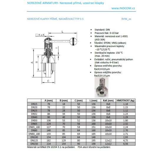 Stainless steel butterfly valve, welded type S-S DN25