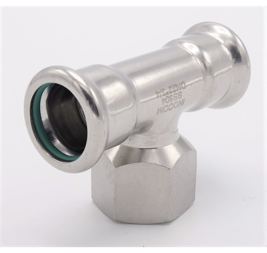 T-kus, lisovací F/F(závit vnitřní)/F 22_3/4"_22, nerezová ocel