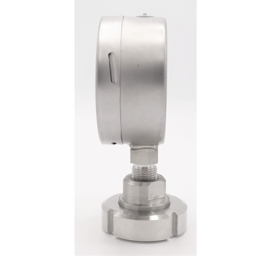 Stainless steel manometer with separating membrane DIN 11851, dial 100 mm, nut DN25