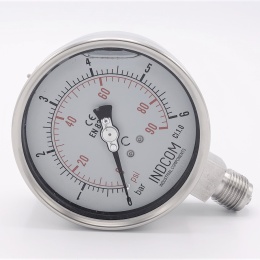 Stainless steel manometer with separating membrane, DIN 11851, dial 100 mm | nut DN32