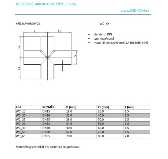 Welded Cross, material stainless steel, fittings - data sheet