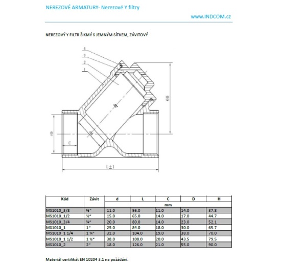 Stainless steel Y filter slant with stainless sifter, threaded