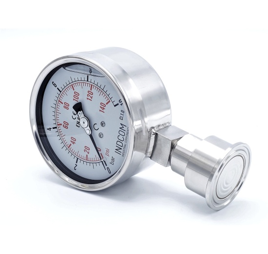 Stainless Steel Pressure Gauge, Dial 100 mm, Sanitary Diaphragm CLAMP DIN32676 (50.5 mm)