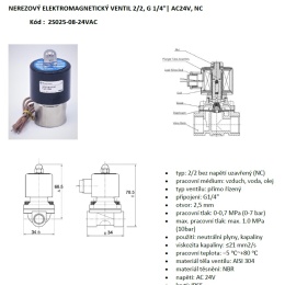 Stainless Steel Solenoid Valve 2/2, G 1/4" AC24V, NC