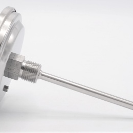 All-stainless steel bimetal thermometer with immersion shaft, threaded