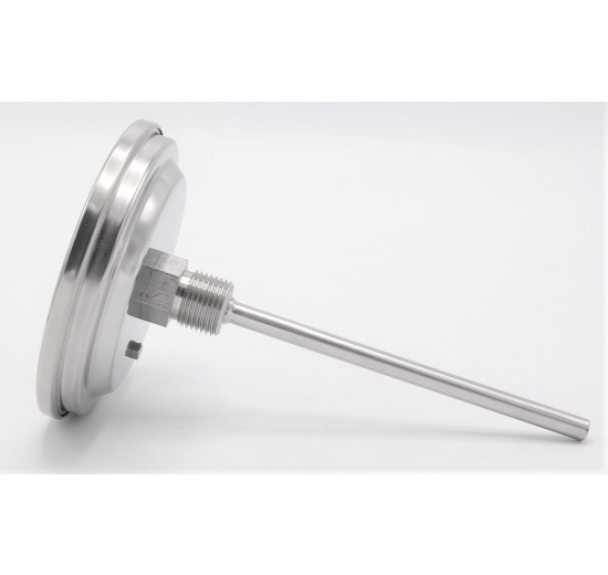 All-stainless steel bimetal thermometer with immersion shaft, threaded