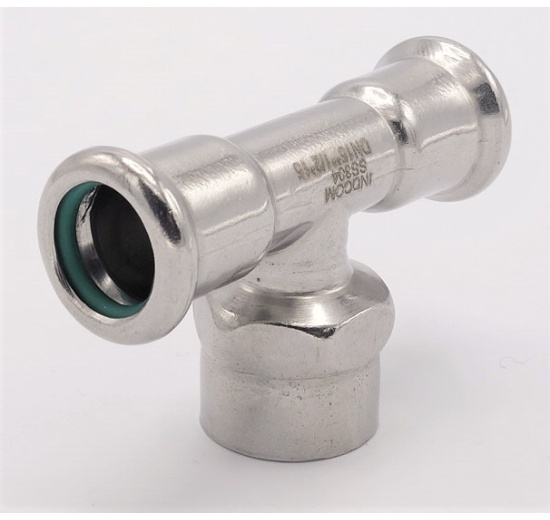 T-kus, lisovací F/F(závit vnitřní)/F 15_1/2"_15, nerezová ocel