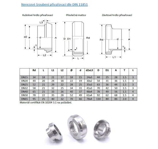 Stainless Steel Welded Union According to the Standard DIN11851 | DN25