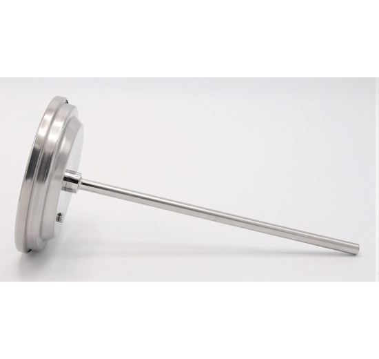 All-stainless steel bimetal thermometer with immersion shaft in well