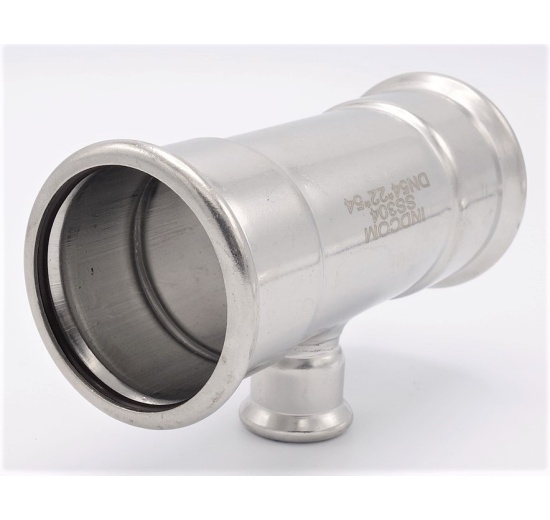 T Piece, Press Fittings, reduced F/F/F 54_22_54, stainless steel