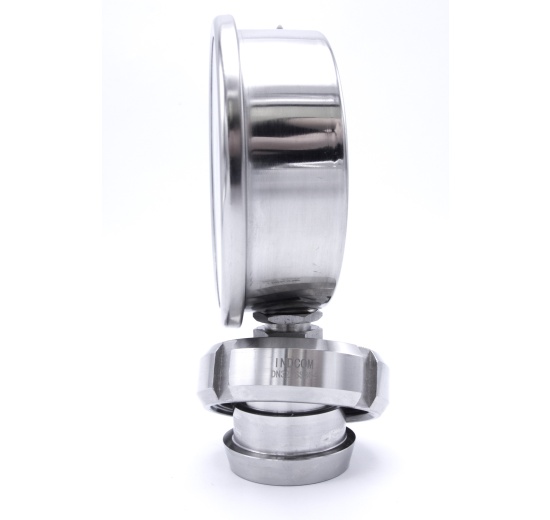 Stainless steel manometer with separating membrane, union DIN 11851, dial 100 mm, Nut DN40 | 0-6 bar