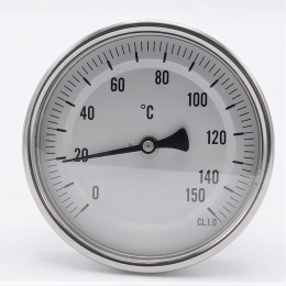 All-stainless steel bimetal thermometer with immersion shaft, threaded | 0-150℃ (1/2”) 150 mm