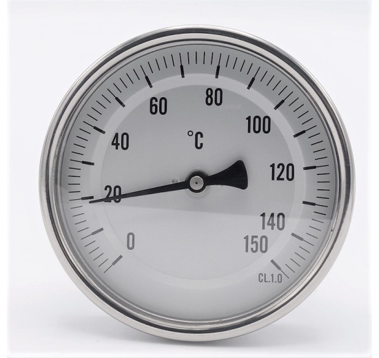 All-stainless steel bimetal thermometer with immersion shaft, threaded | 0-150℃ (1/2”) 150 mm