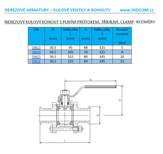 Stainless Steel Ball Valve With Full Bore, Three- pieced, CLAMP