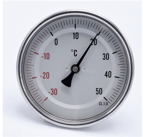 All-stainless steel bimetal thermometer with immersion shaft in well | -30/50 ℃,100 mm