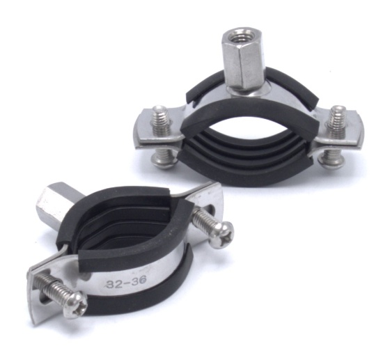 Pipe Clamp with Rubber EPDM, two screw, stainless steel DIN 1.4301, M8  Pipe Clamp with Rubber EPDM, two screw, stainless steel DIN 1.4301, M8 _ 32-36 mm 32-36 mm