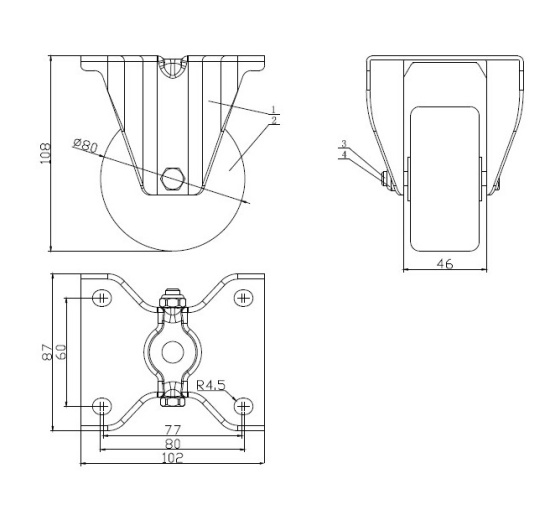 Transport caster 80mm stainless steel