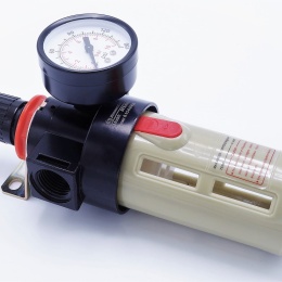 Compressed air treatment,  Filter with pressure reducing valve and a protective basket, G 1/2", up to 10 bar