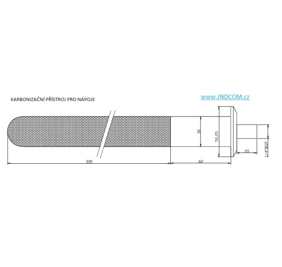 Carbonization element for the beverage industry, drawing with dimensions