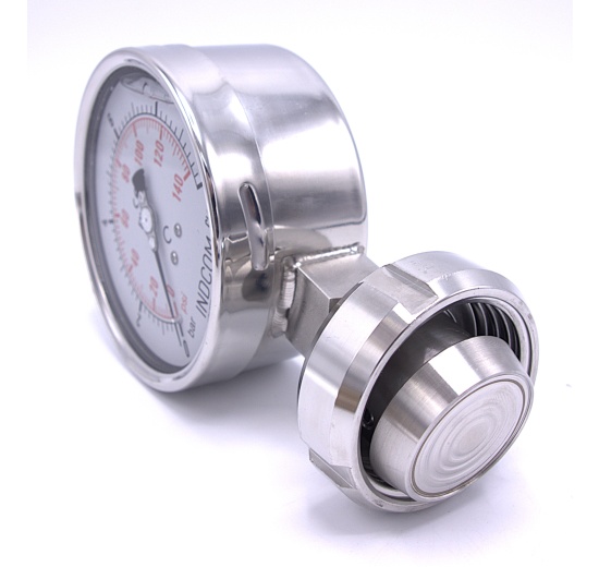 Stainless steel manometer with separating membrane DIN 11851, dial 100 mm | 0-2,5 bar