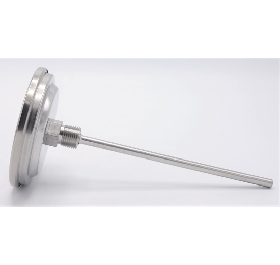 All-stainless steel bimetal thermometer with immersion shaft, threaded