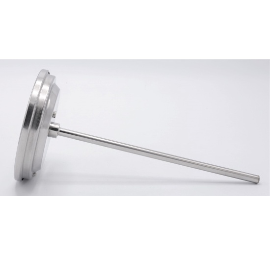 All-stainless steel bimetal thermometer with immersion shaft in well