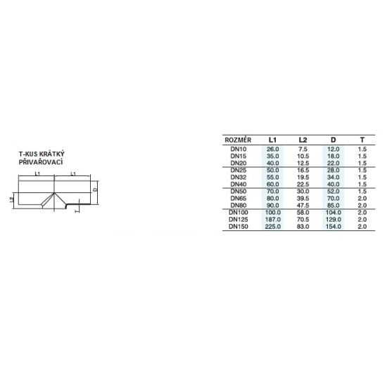 data sheet of T-piece, Short, Welded DIN DN15 (18 x 1,5 mm)