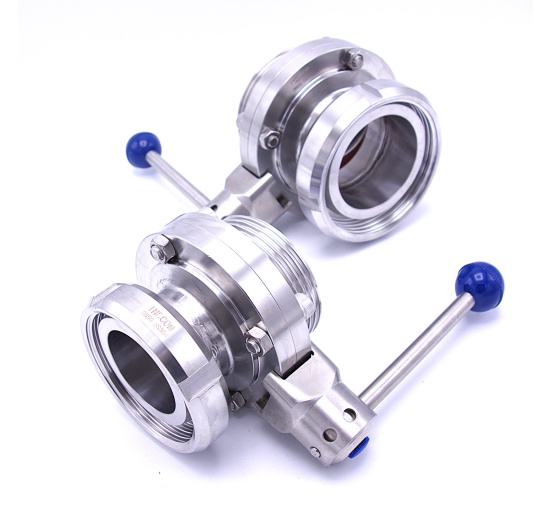 Stainless steel butterfly valves with sanitary union DIN 11851