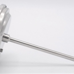 All-stainless steel bimetal thermometer with immersion shaft in well